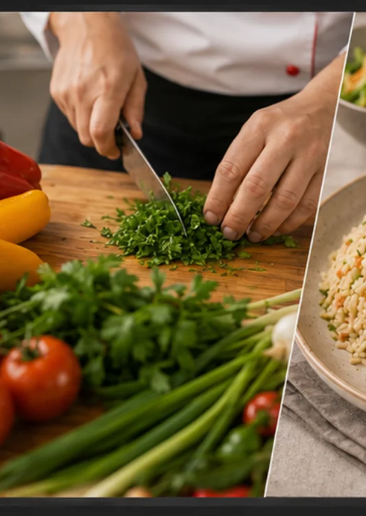 Preparación de alimentos frescos en cocina